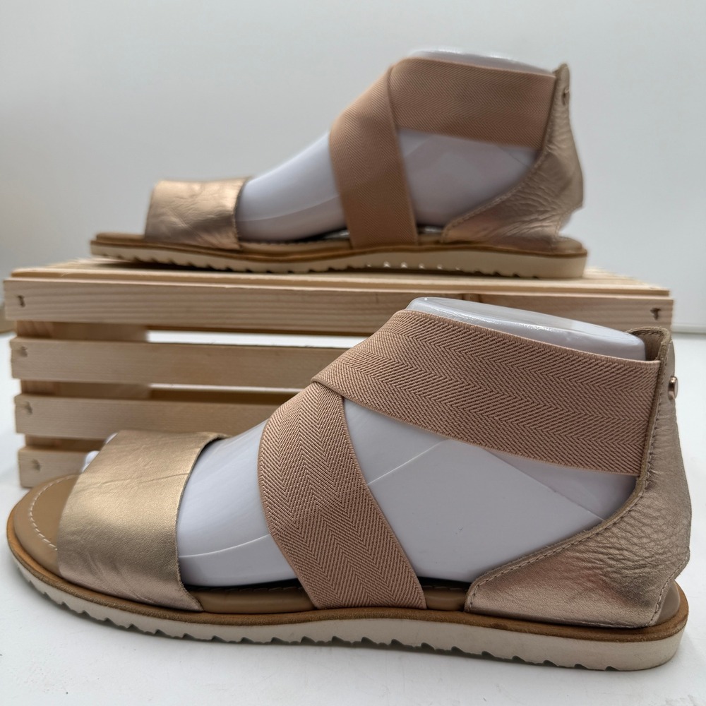 Sorel Ella II Sandals Metallic Leather Elastic Ankle Band Womens Size 8 NL3202